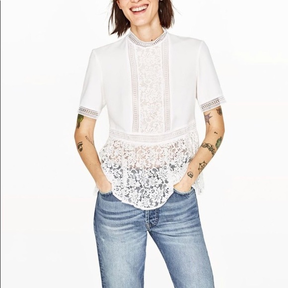 zara white lace shirt